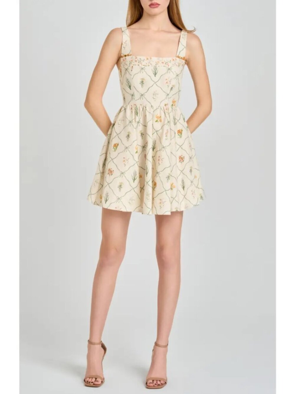 Wayf Amelia Floral Print Linen Blend Sundress Cottagecore Resortwear Size M NWT